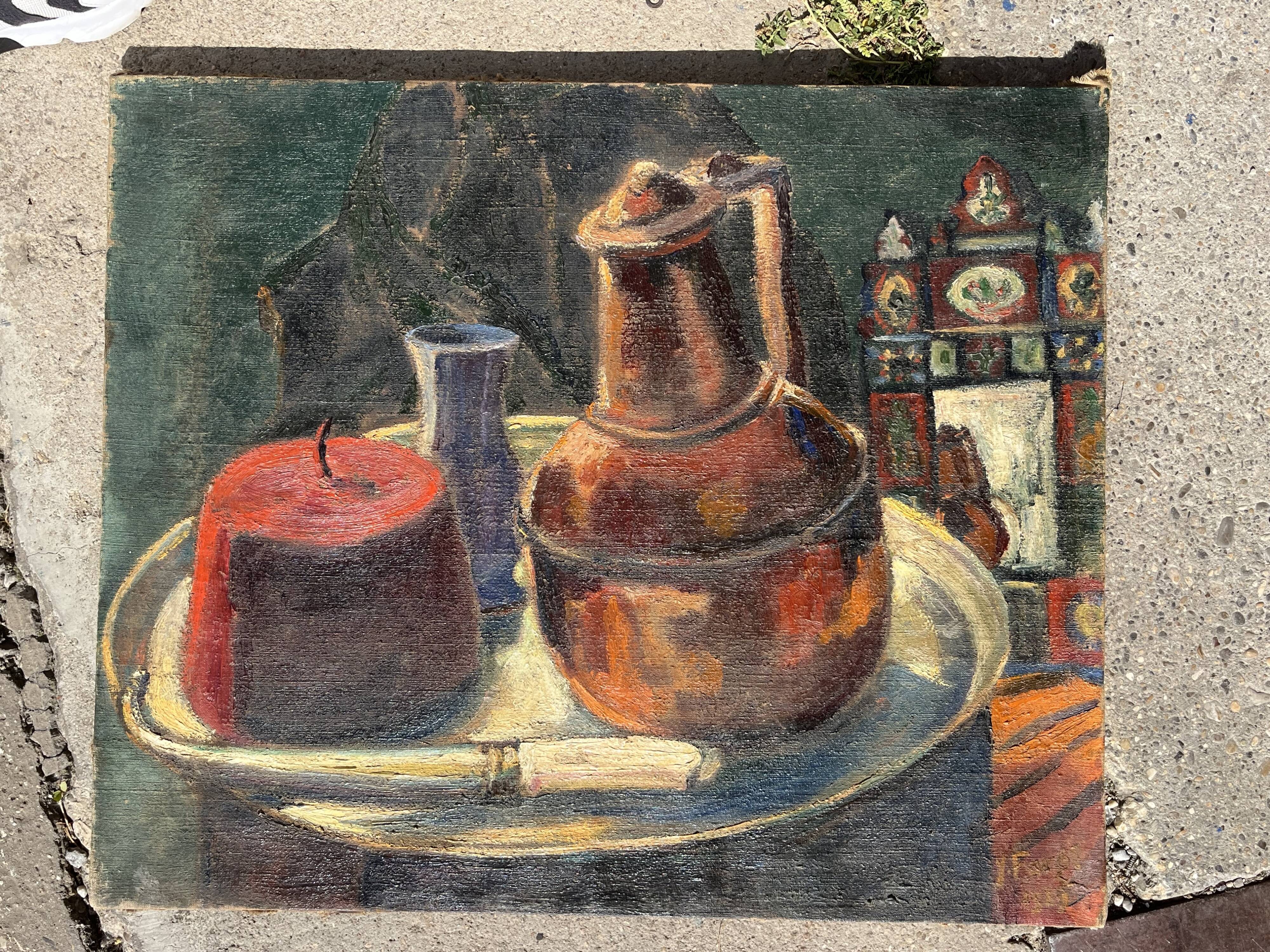 Oil painting on canvas, oriental still life, 20th century, oil on canvas, signed, 65x54 cm, unframed