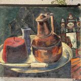 Tableau huile sur toile, nature morte oriental, XXe, huile sur toile, signé, 65x54 cm, sans cadre