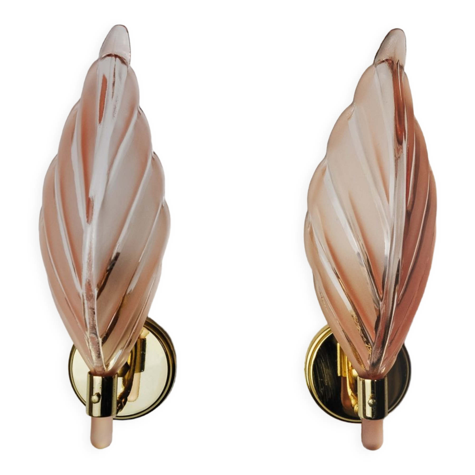Pair of pink leaf sconces, mazzega murano, italy 1970