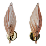 Pair of pink leaf sconces, mazzega murano, italy 1970