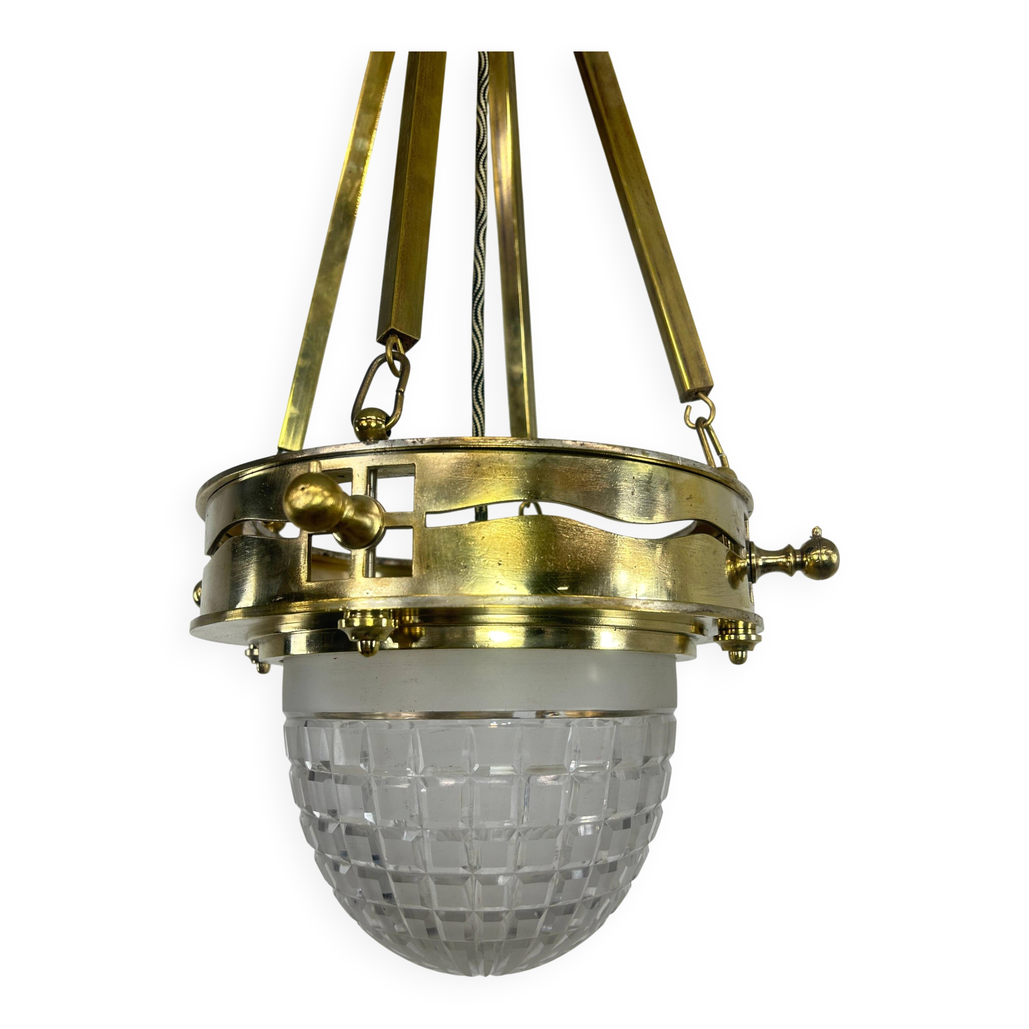 Viennese Secession Suspension in Brass attributed to Kolo Moser & Jutta Sika