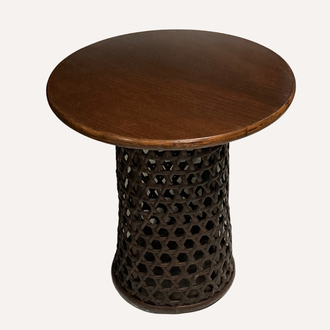 Bamboo and oak modernist brutalist side table, Dutch 1960s-1970s