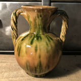 Handled vase in enameled ceramic, stamp to identify