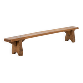 Banc bas rustique en bois massif, France vers 1850