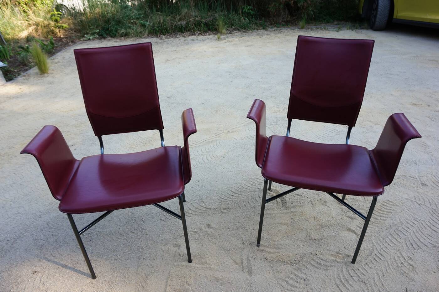 Ross Littell for Matteo Grassi Armchairs Bordeaux Leather & Steel, set of 2