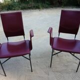Ross Littell for Matteo Grassi Armchairs Bordeaux Leather & Steel, set of 2
