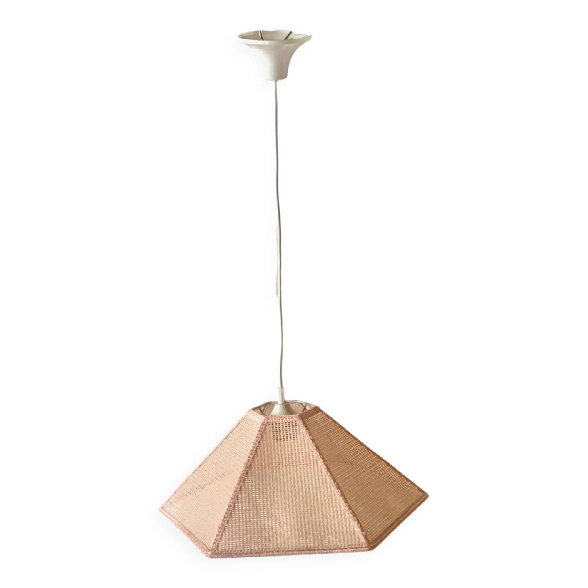 Vintage cane pendant light - pink rope
