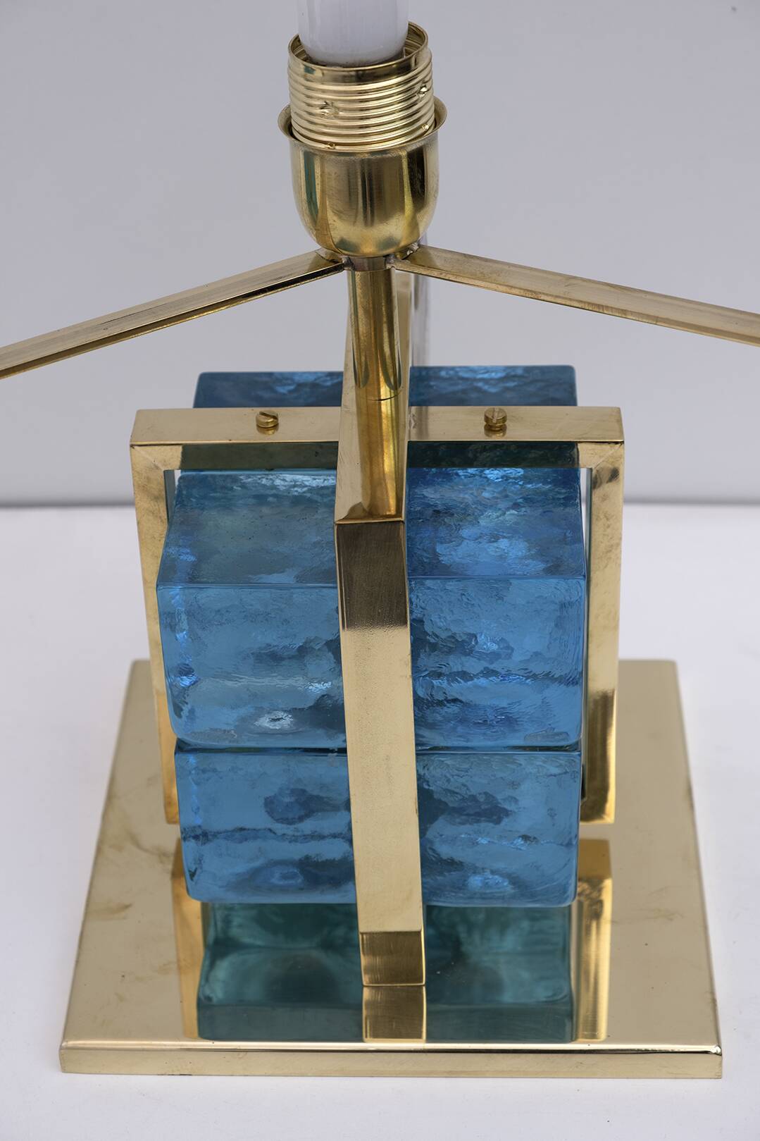 Pair of Contemporary Murano Glass and Brass Table Lamps