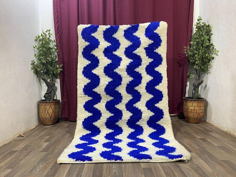 Gorgeous beniourain carpet, moroccan handmade rug, blue rug, living room ru