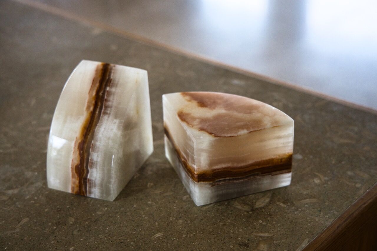 White onyx bookends