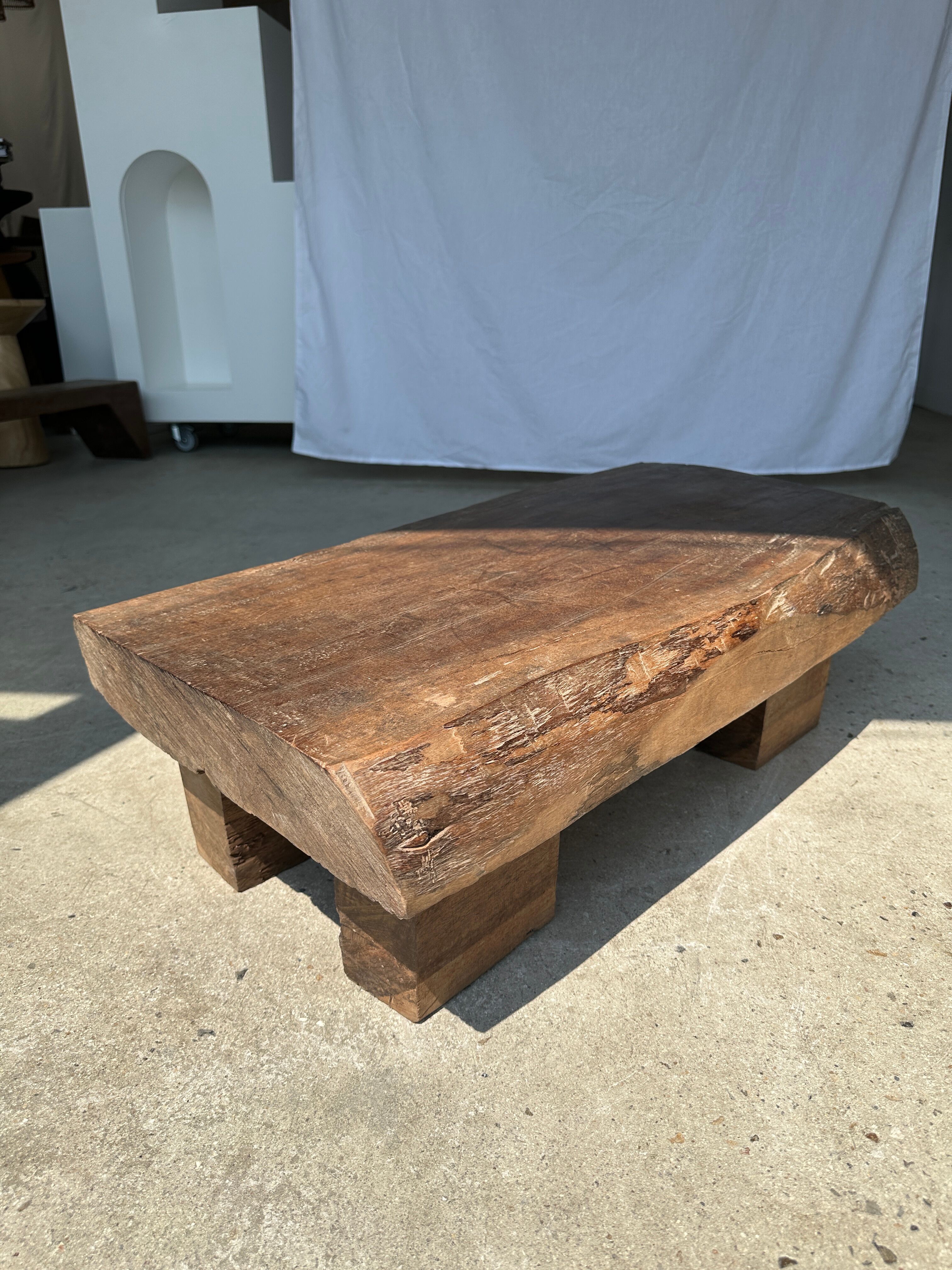 Asian solid wood quadripod brutalist coffee table H30 L81 l42