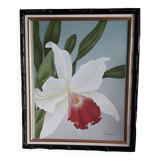 Tableau ancien à l'huile représentant une fleur