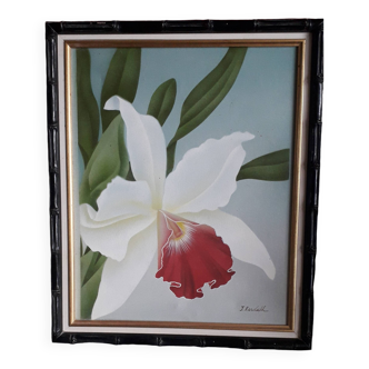 Old oil painting representing a flower