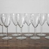 8 Vintage Frieze Etched Crystal Red Wine Glasses