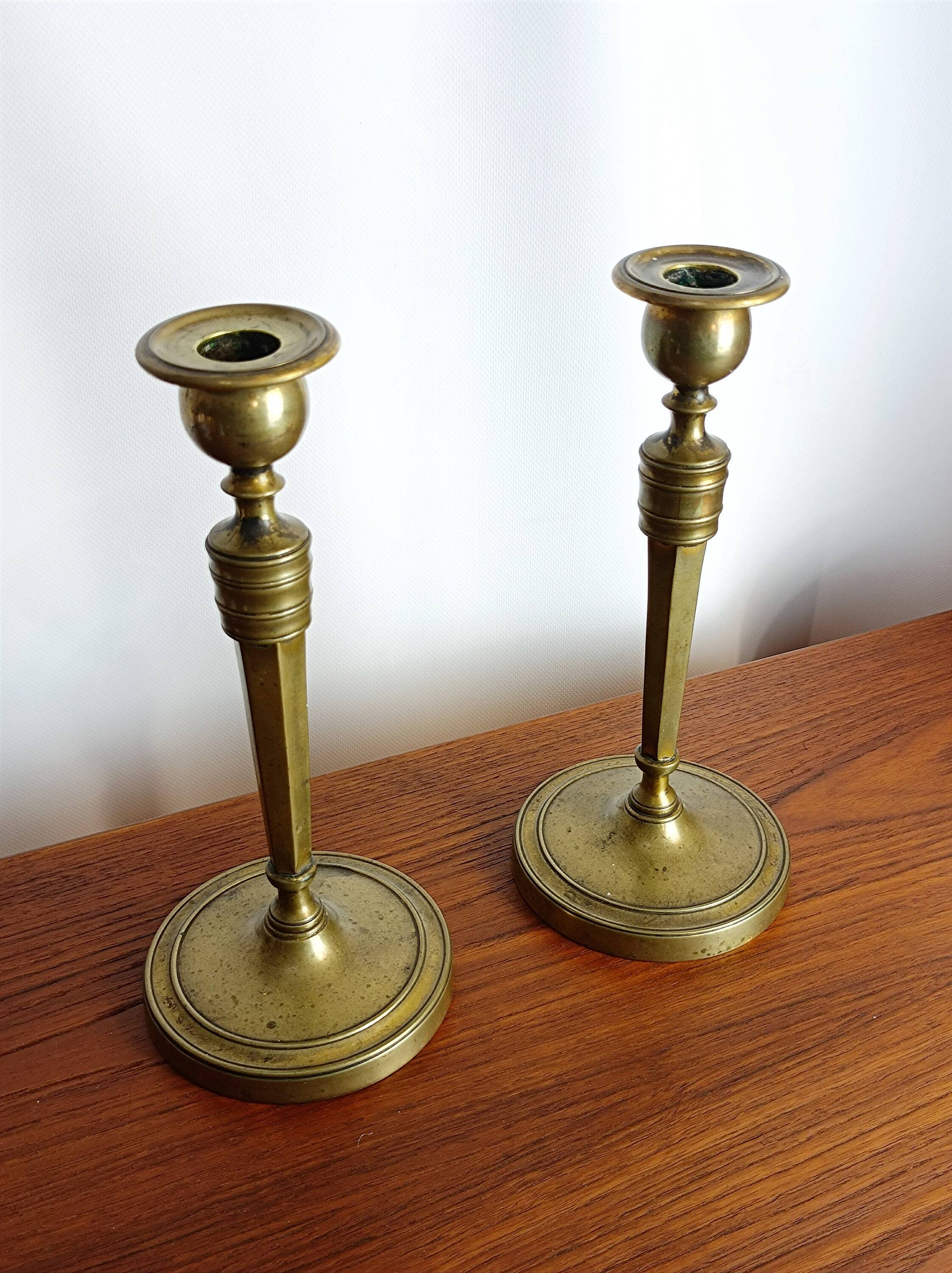 Pair of brass candlesticks, 19th century, neoclassical style.