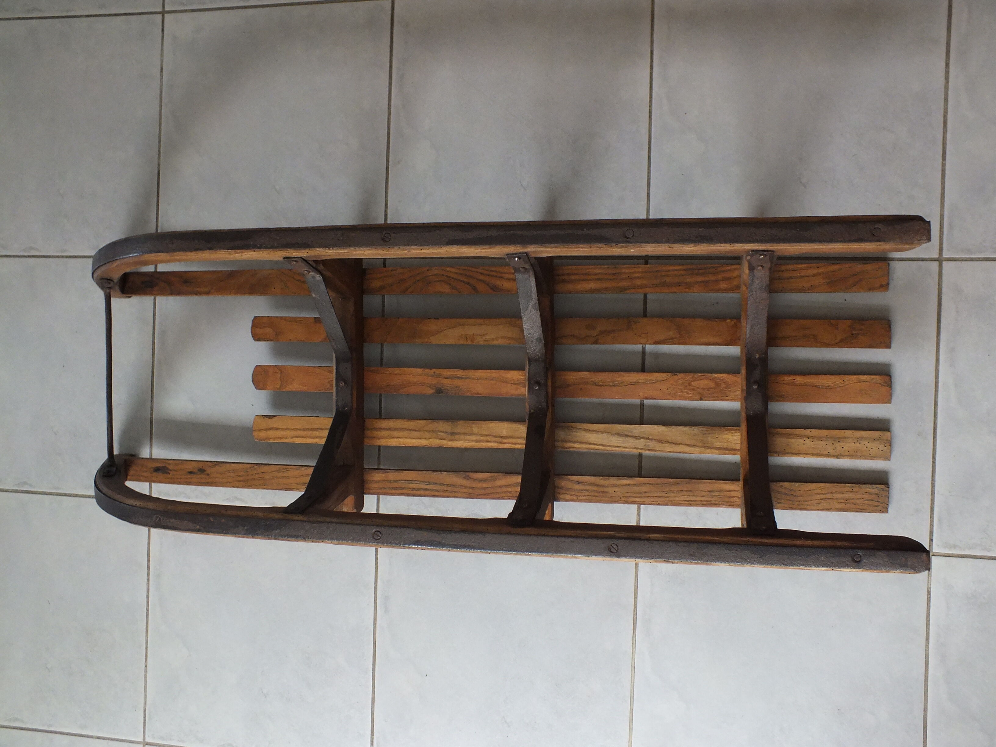 Old wooden toboggan Abel Rossignol