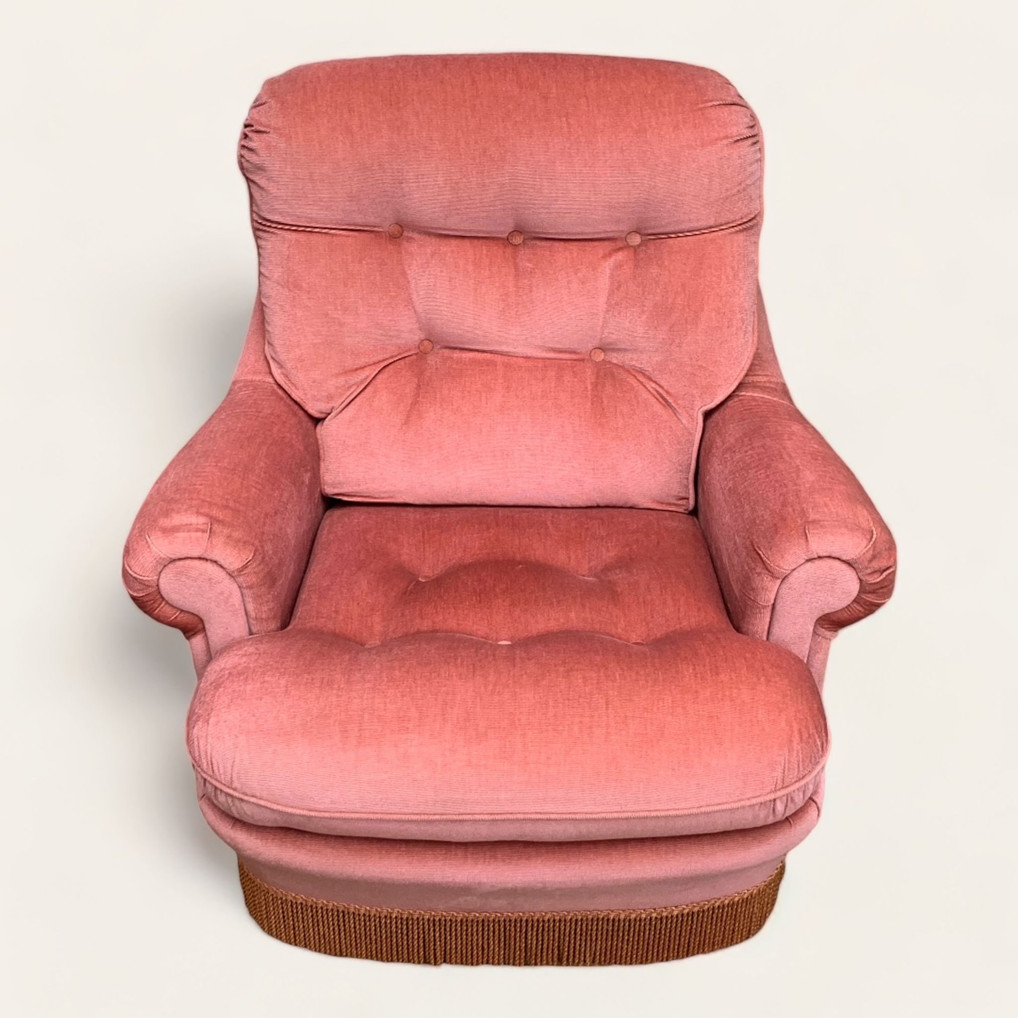 Pair of pink tufted velvet frog chairs 1970