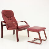1980 Leather Armchair With Footrest, Ton Czechoslovakia