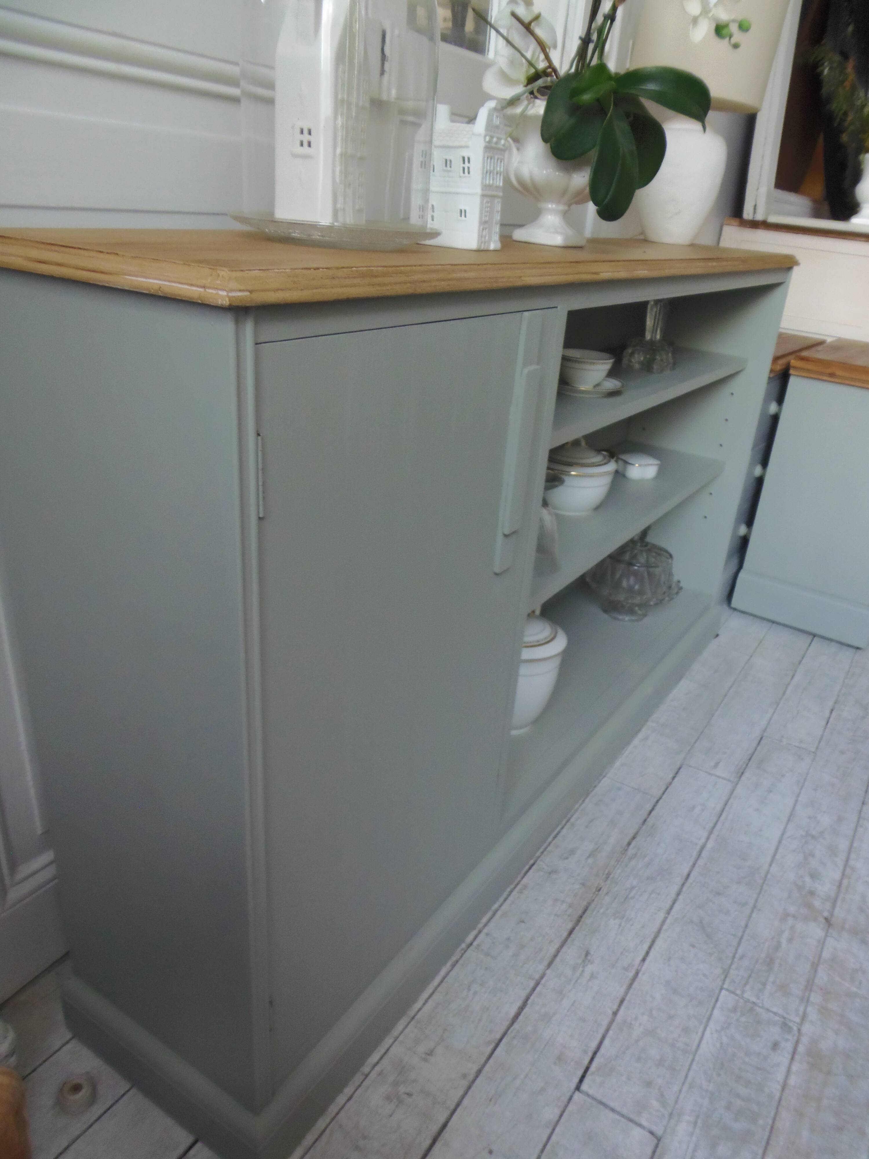 Furniture, vintage bookcase re-enchanted in verdigris, wooden top.