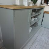 Furniture, vintage bookcase re-enchanted in verdigris, wooden top.