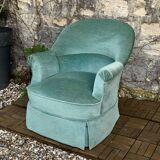 Paire de fauteuils crapaud velours vert d’eau 1970