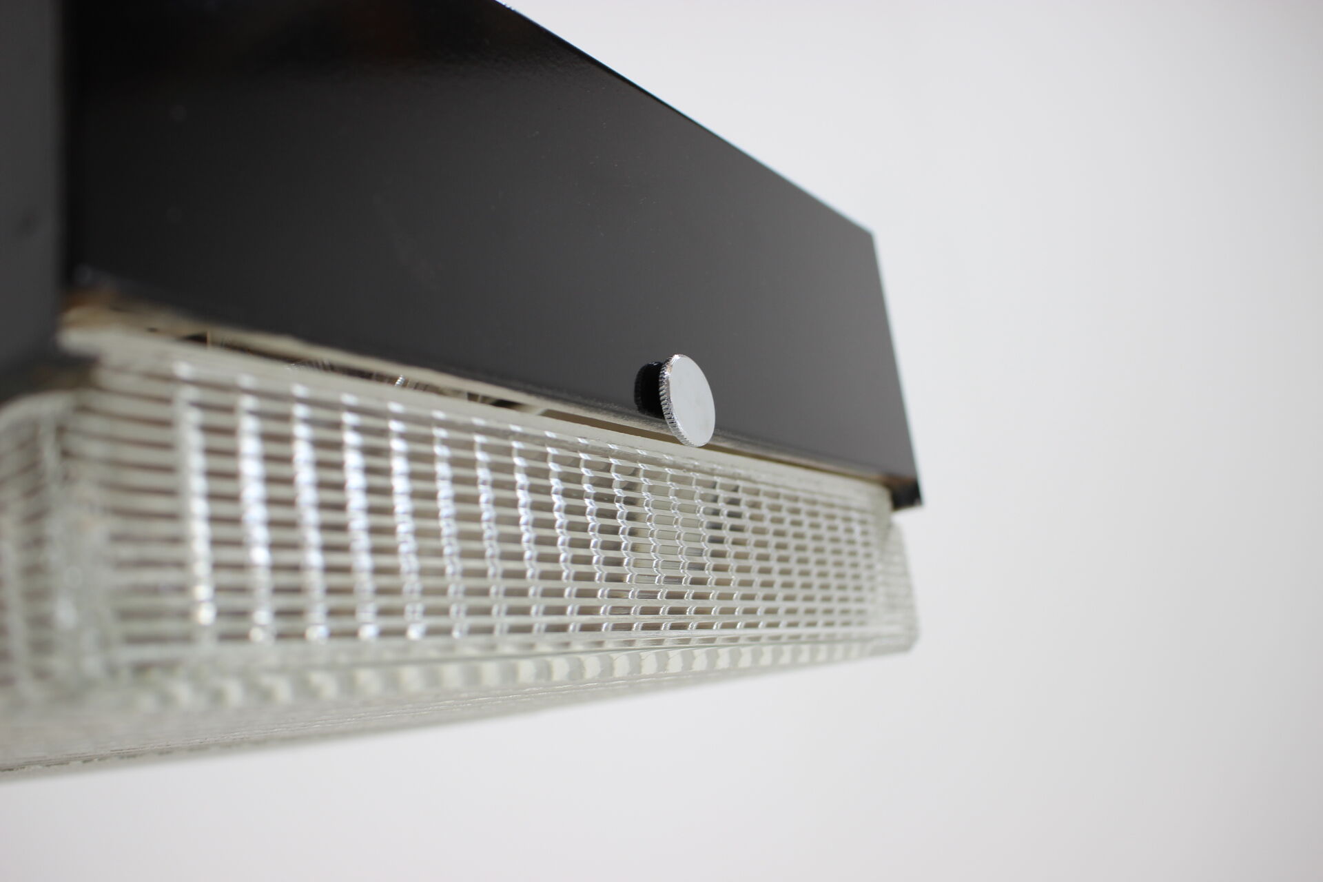 1970s Minimalist Black and Glass Pendant Light, Czechoslovakia
