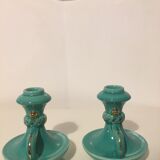 Pair of turquoise ceramic candlesticks