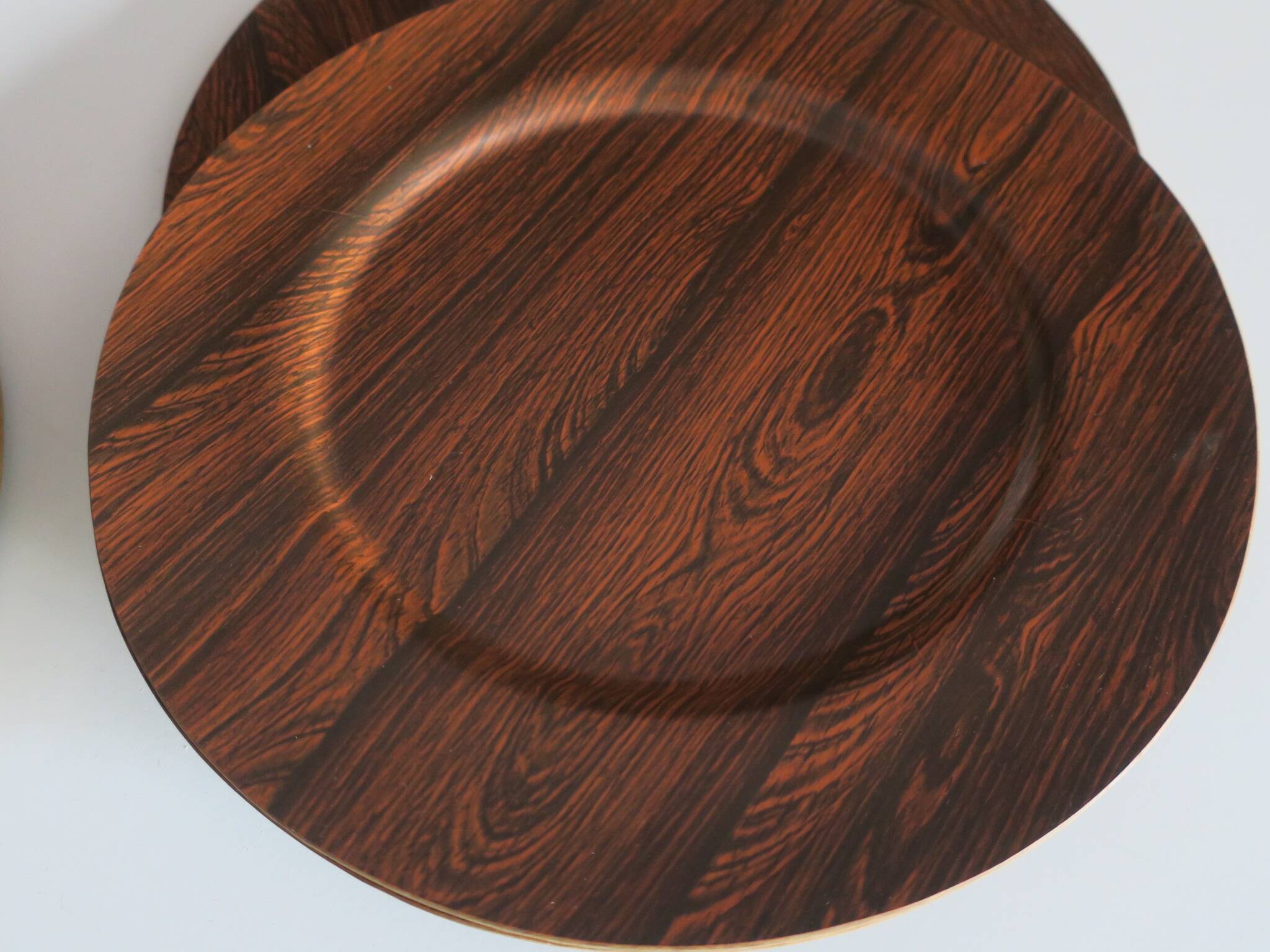 Set of 12 plywood rosewood and teak plates by mossback, Denmark 1960s
