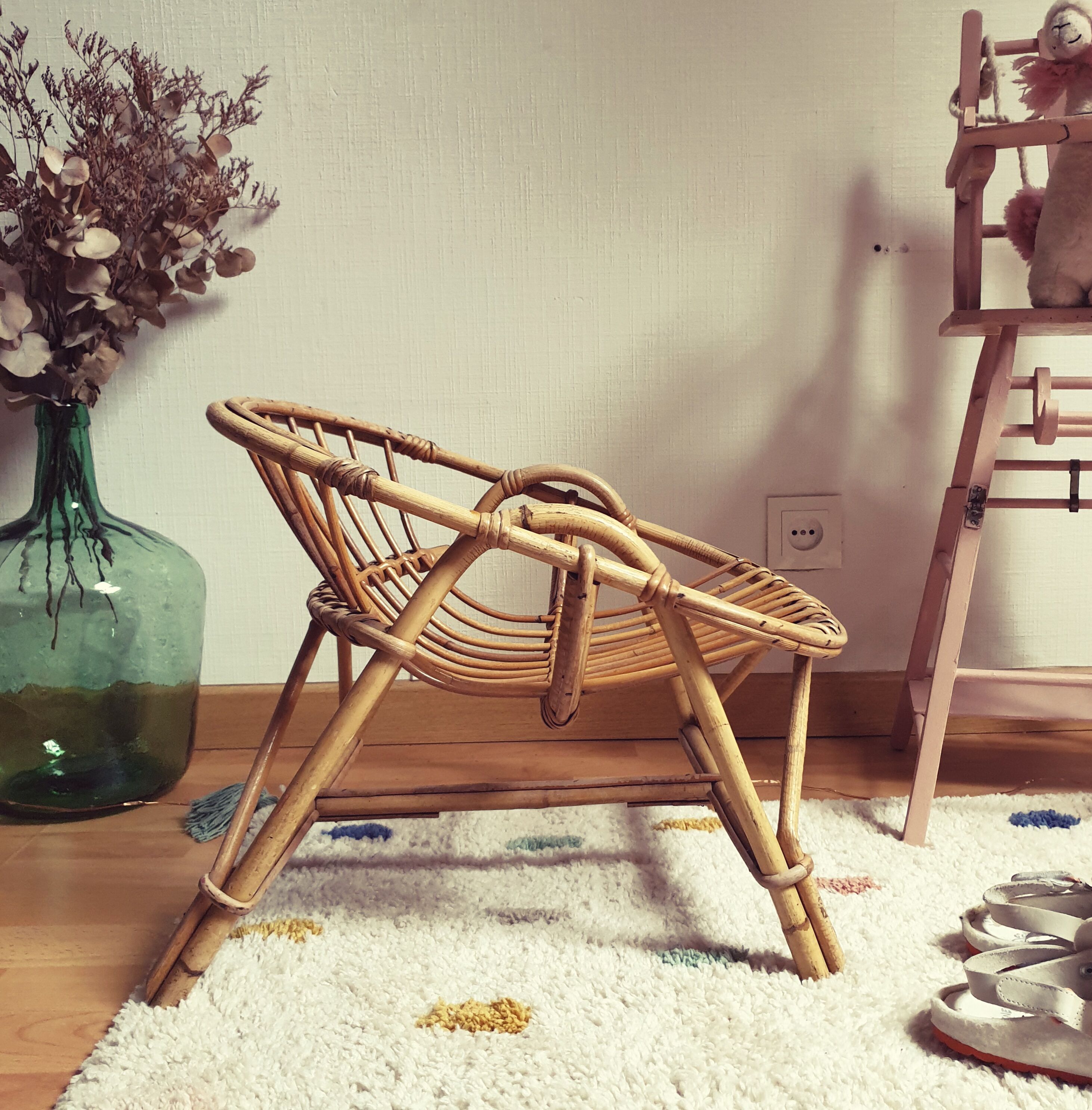 Rattan armchair vintage basket child