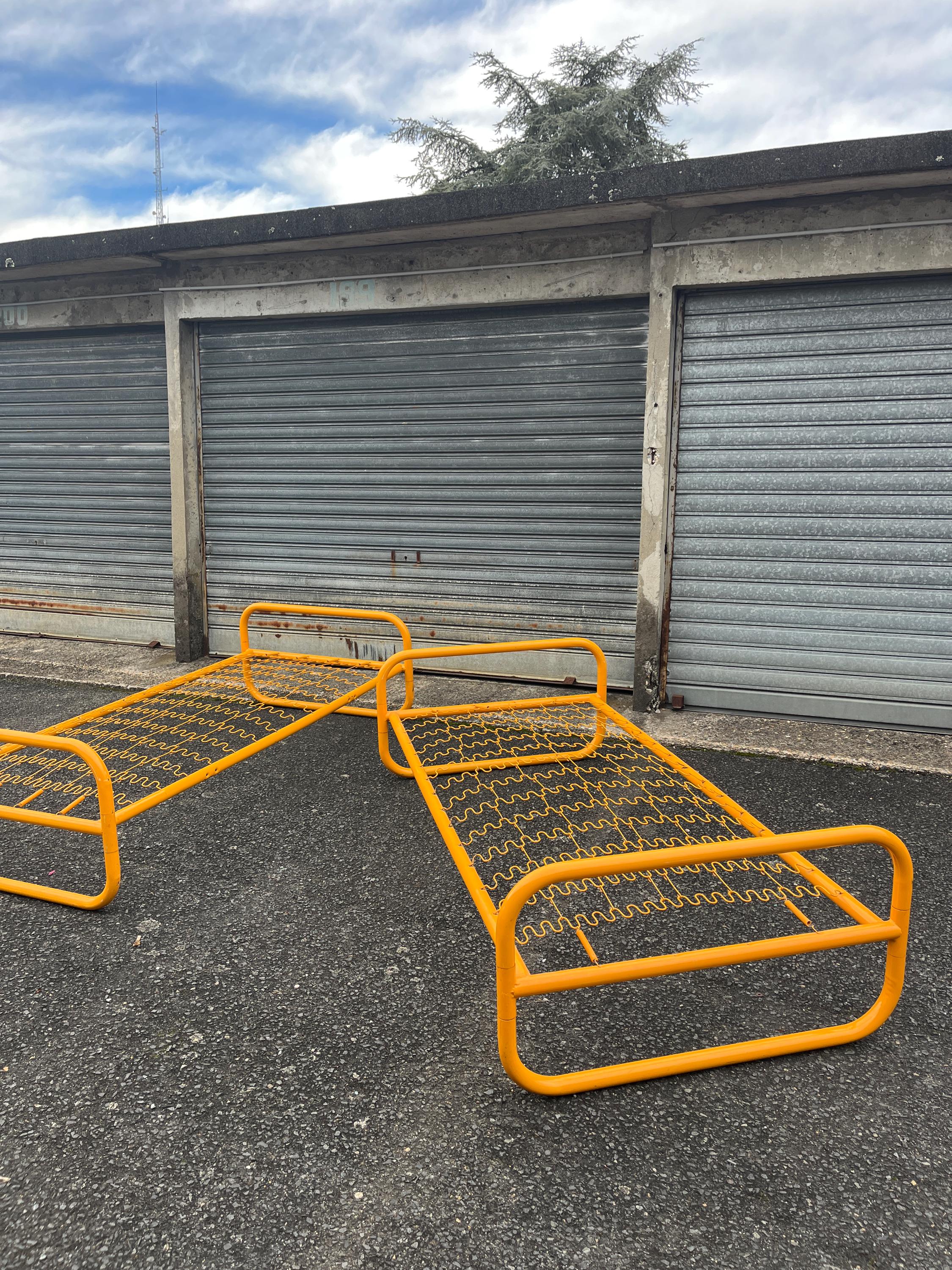 Pair of metal beds by Marc Berthier, Twenty Tube collection, 1972