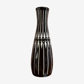 Vase Piesche & Reif poterie de studio noir et blanc est-allemand (RDA / DDR) Sgraffi moderniste des années 1960