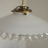 Vintage French White Opaline Glass Pendant Light Clear Glass Edge 5405