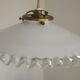 Vintage French White Opaline Glass Pendant Light Clear Glass Edge 5405