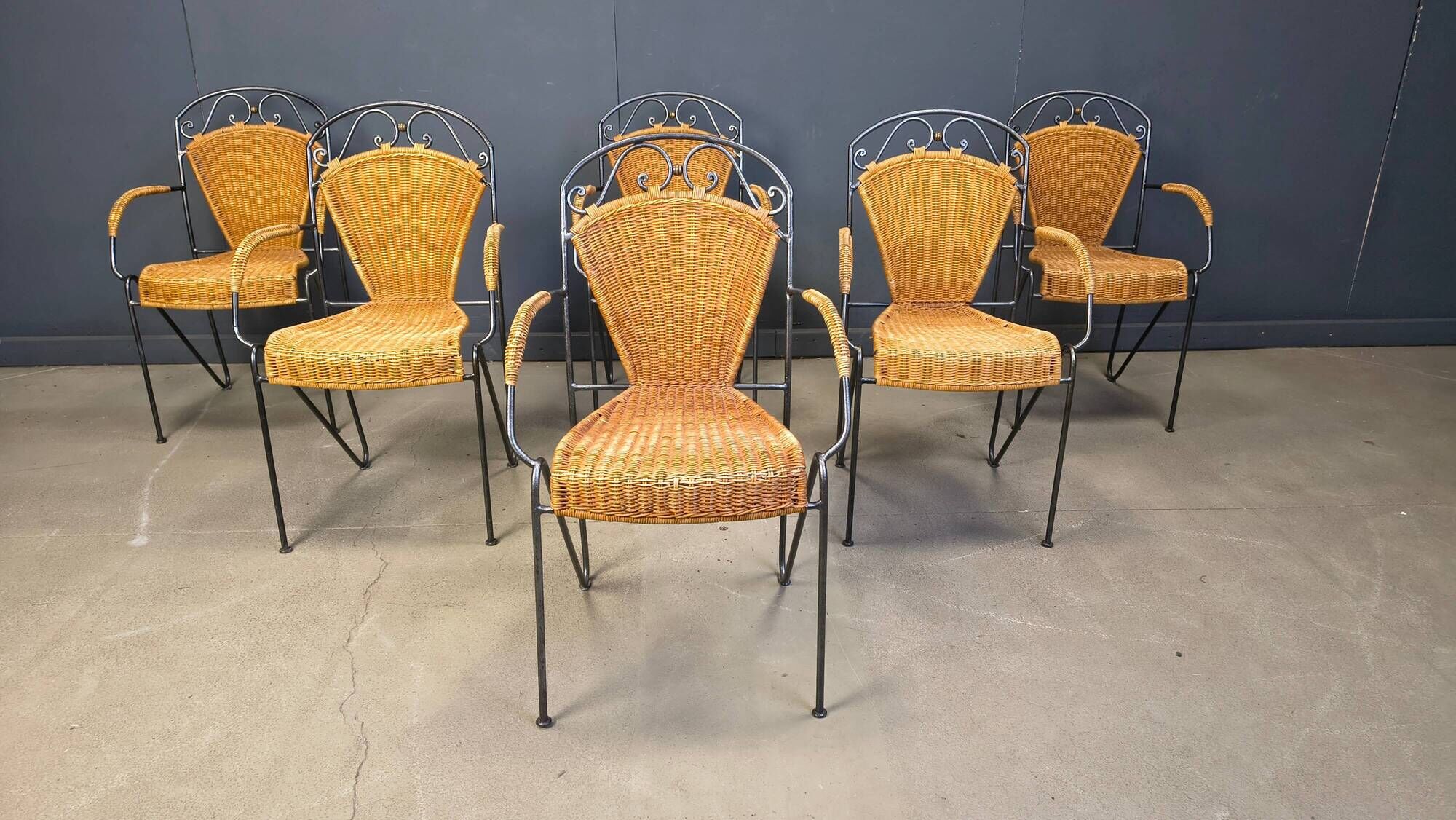 Wicker chairs attributed to Frederick Weinberg, 1960s, set of 6