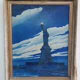 Tableau peinture à l'huile statue de la liberté 1943