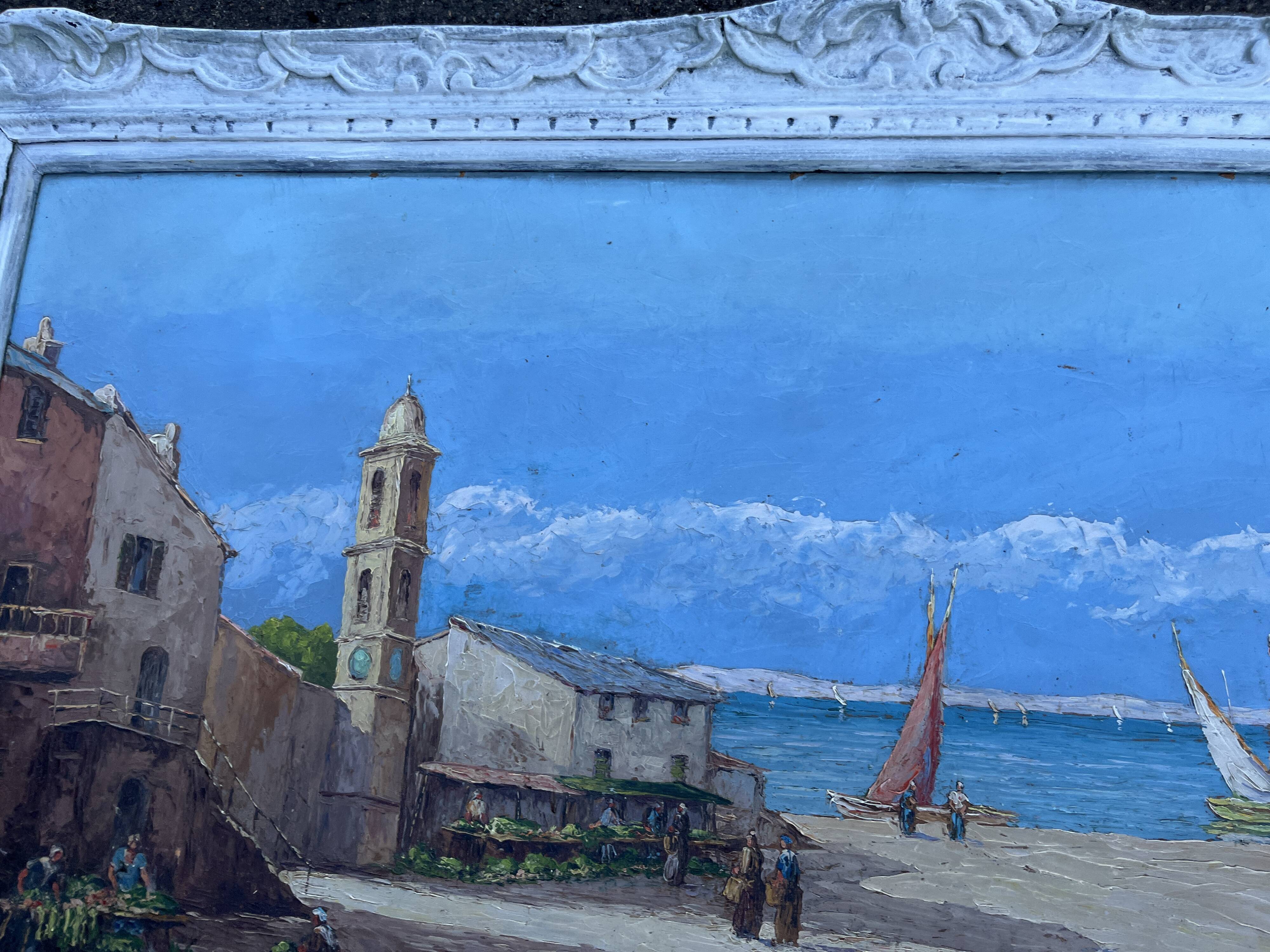 Ancient painting – Animated Mediterranean view – Port and sailing boats