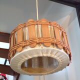 Vintage jute, rattan and wood pendant lamp