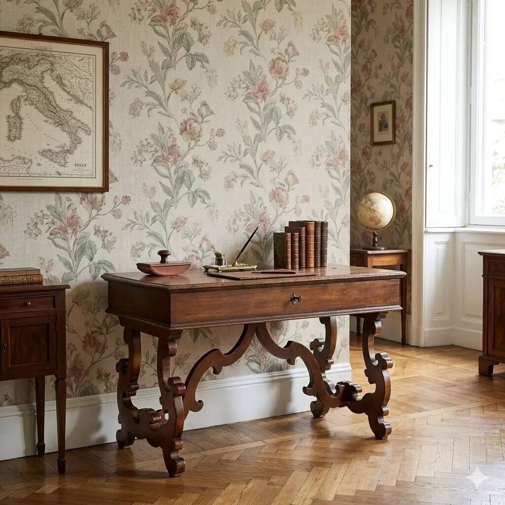 Antique Saint-Philippe desk in carved walnut, Italy, 20th century
