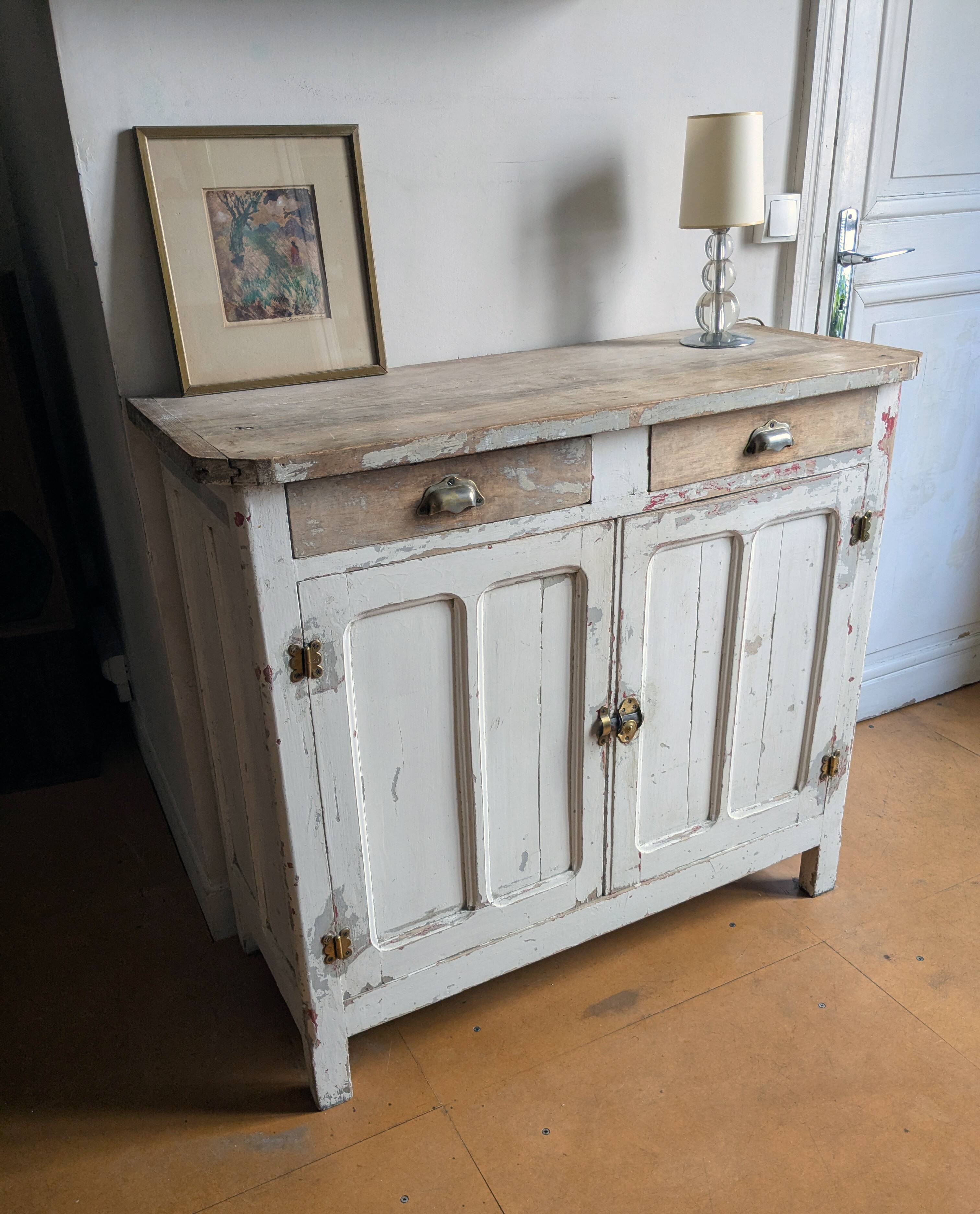 Vintage Parisian sideboard in its original patinated paint.