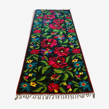 Ancien tapis kilim moldavie a la rose authentique 285 cm x 123 cm