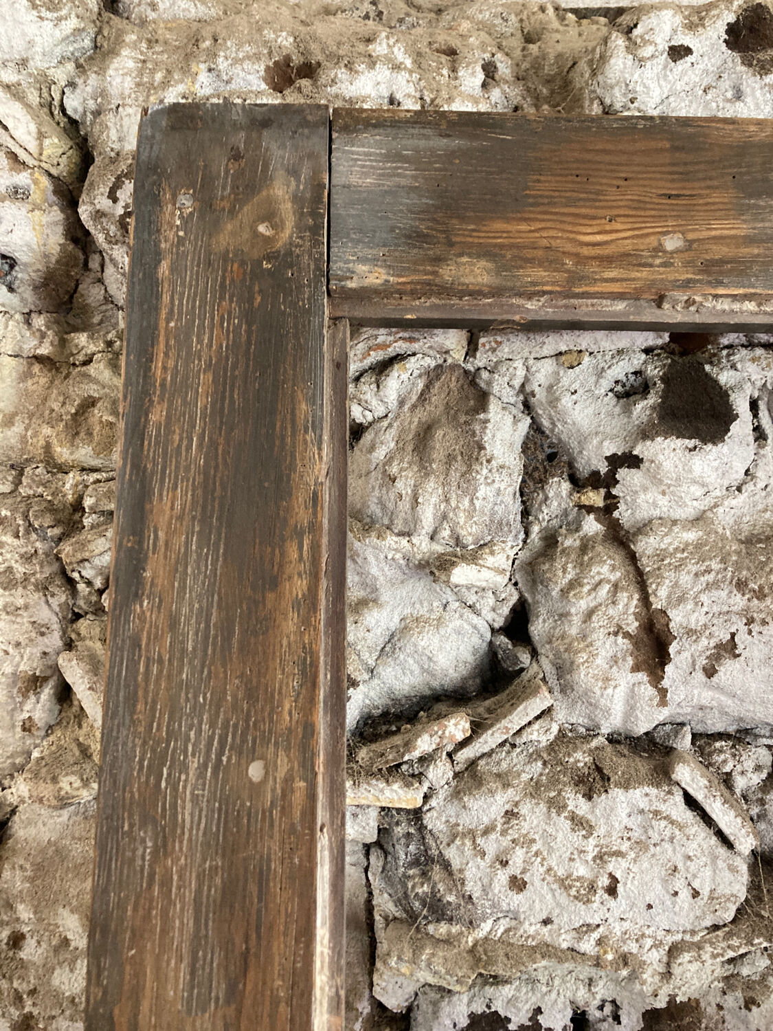 Old glazed wooden door patinated