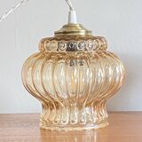 Lampe suspension baladeuse tulipe ancienne en verre doré LAMP-7405