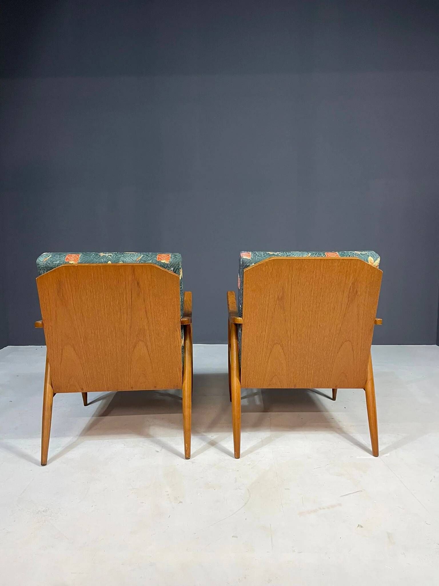 Pair of lounge armchairs mid century modern upholstered 1960s Czechoslovaki