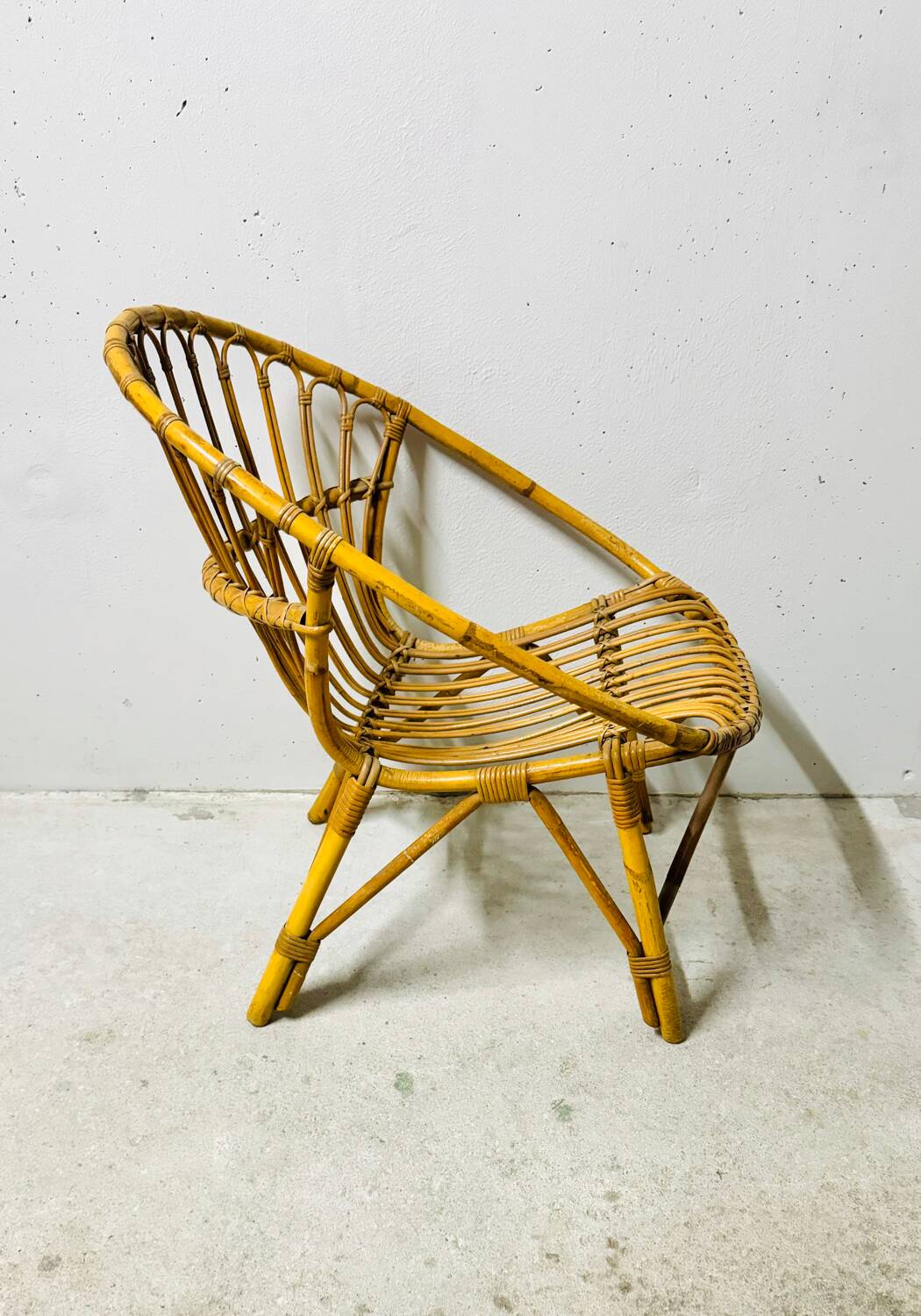 Adult basket armchair in vintage wicker rattan 1960s