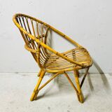 Adult basket armchair in vintage wicker rattan 1960s