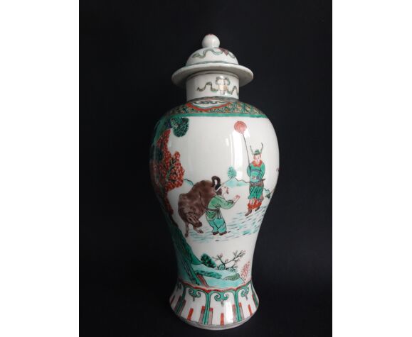 Vase balustre famille verte pot couvert Kangxi Chinese porcelaine XIX