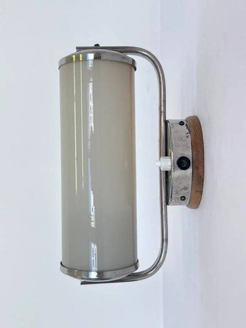 Bauhaus Chrome and milk glass Wall Lamp, 1940s - Czechoslovakia