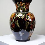Vintage large vase from the 60s-70s, Hungarian MHV, in hand-painted glazed ceramic.