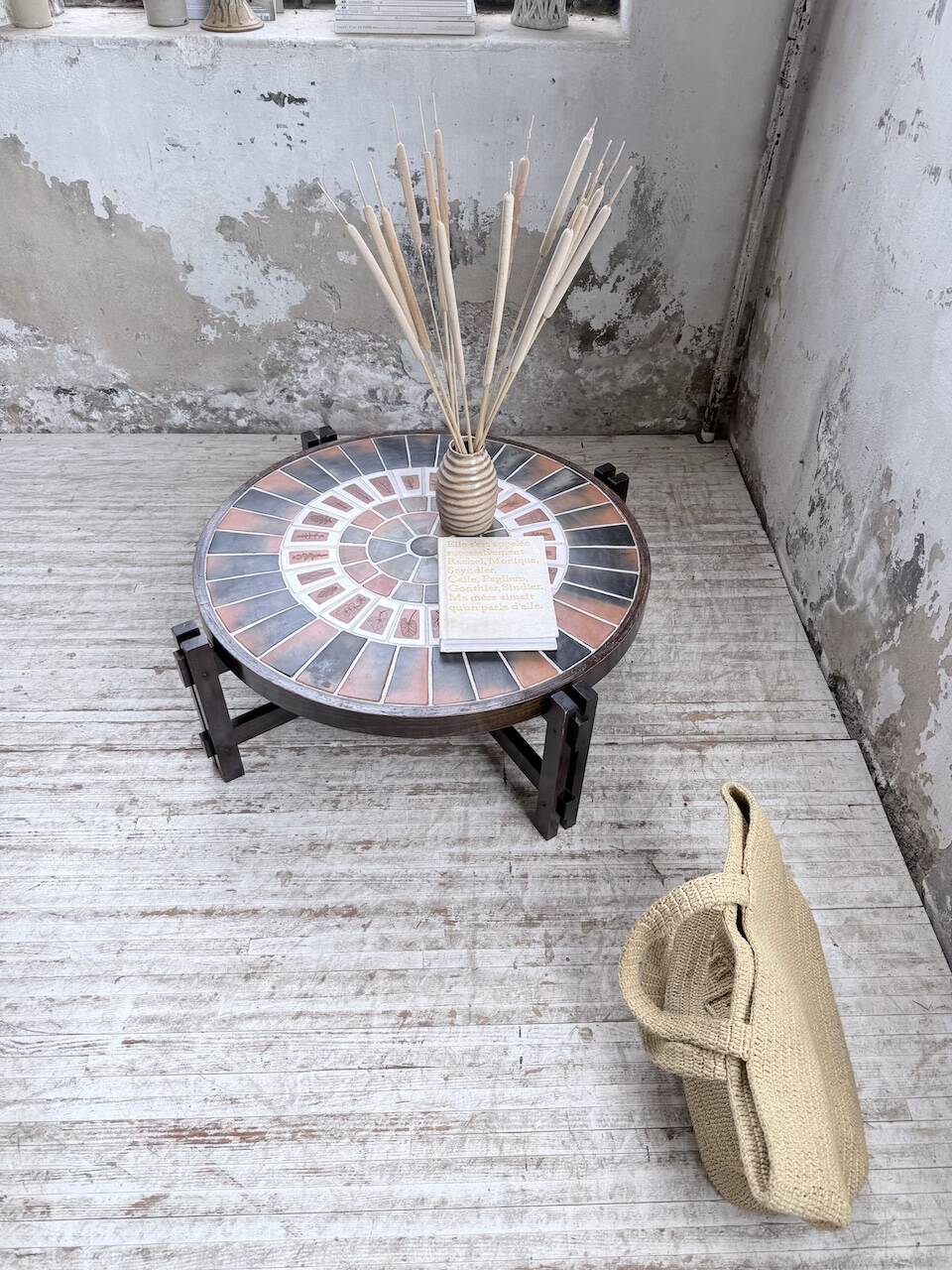 Round coffee table Roger Capron herbarium terracotta