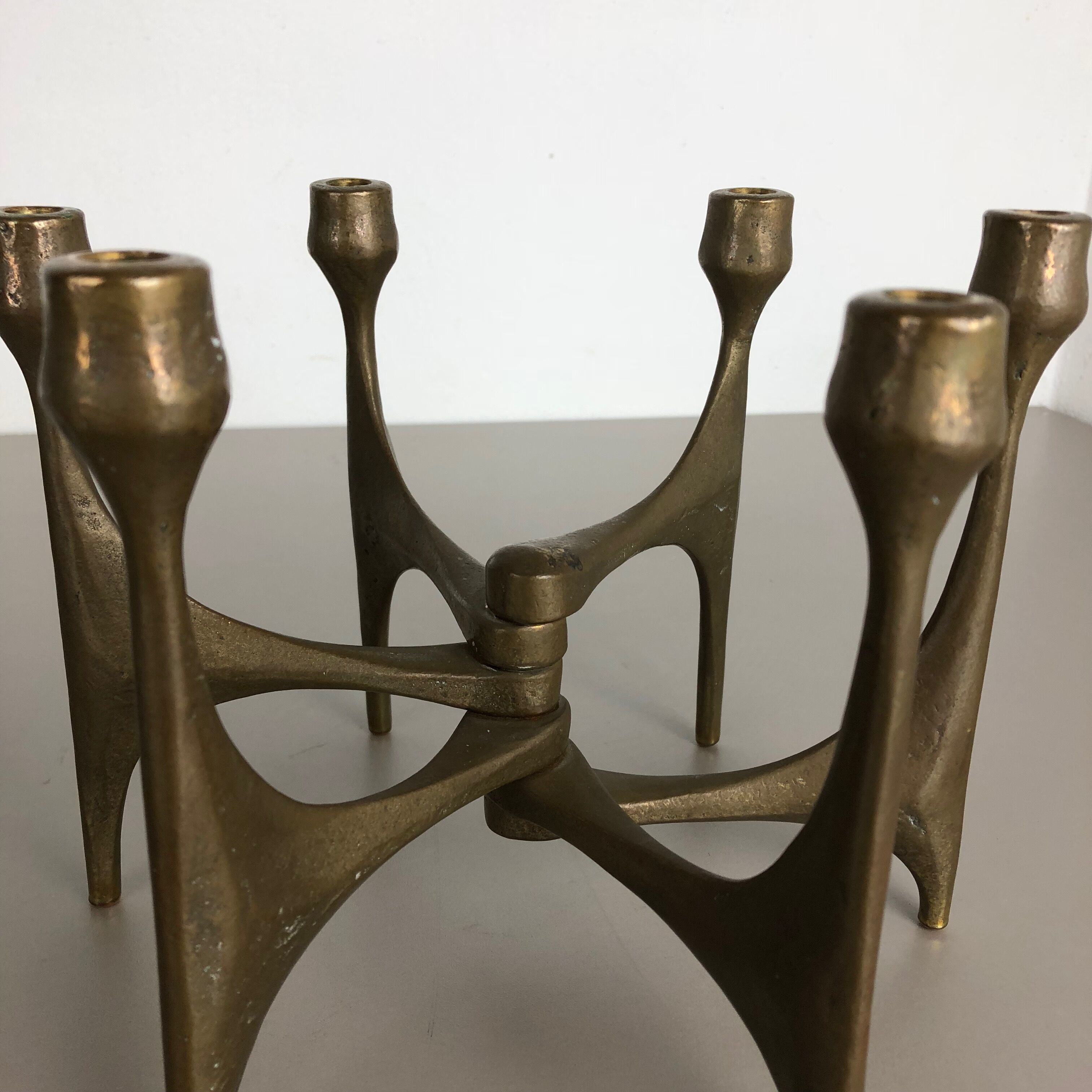 Brutalist bronze candleholder by Michael Harjes, Germany, 1960